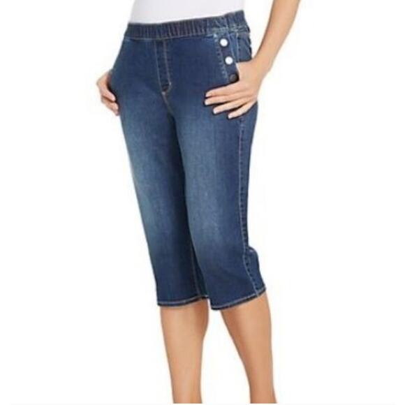 Susan Graver Pedal Pusher Jeans Size 4 Blue High Stretch Denim NWOT - Picture 1 of 3